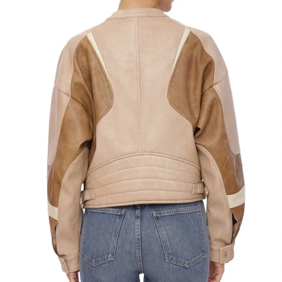 Avec Les Filles Faux Leather Racing Moto Bomber Colorblock Jacket NEW size Large - Picture 5 of 14